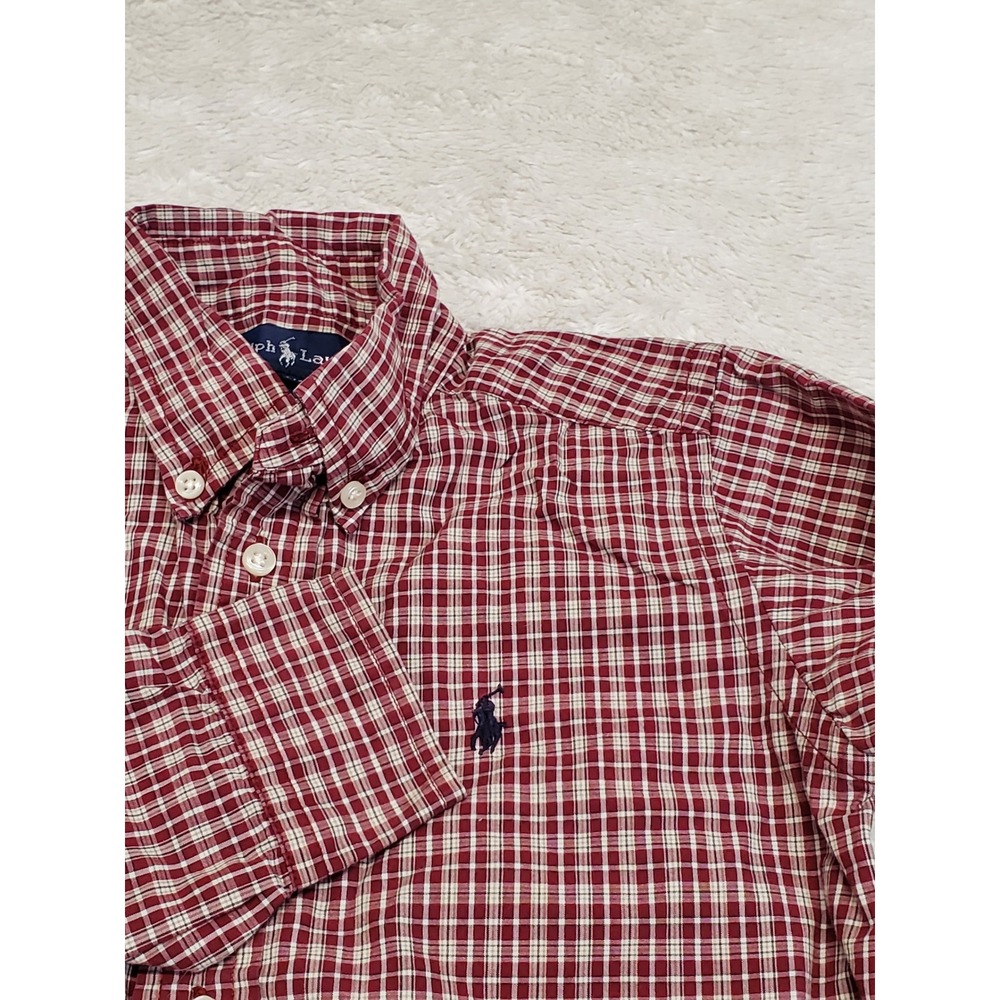 Ralph Lauren Red Cream Plaid Dress Shirt Boy 4 4T Classic Money Capsule Academia